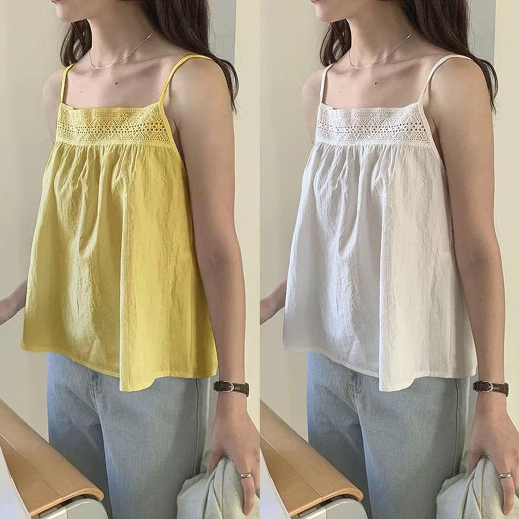 Women's Plus Size Cotton Linen Embroidered Camisole Vest - Spring/Summer Loose Base Layer Top