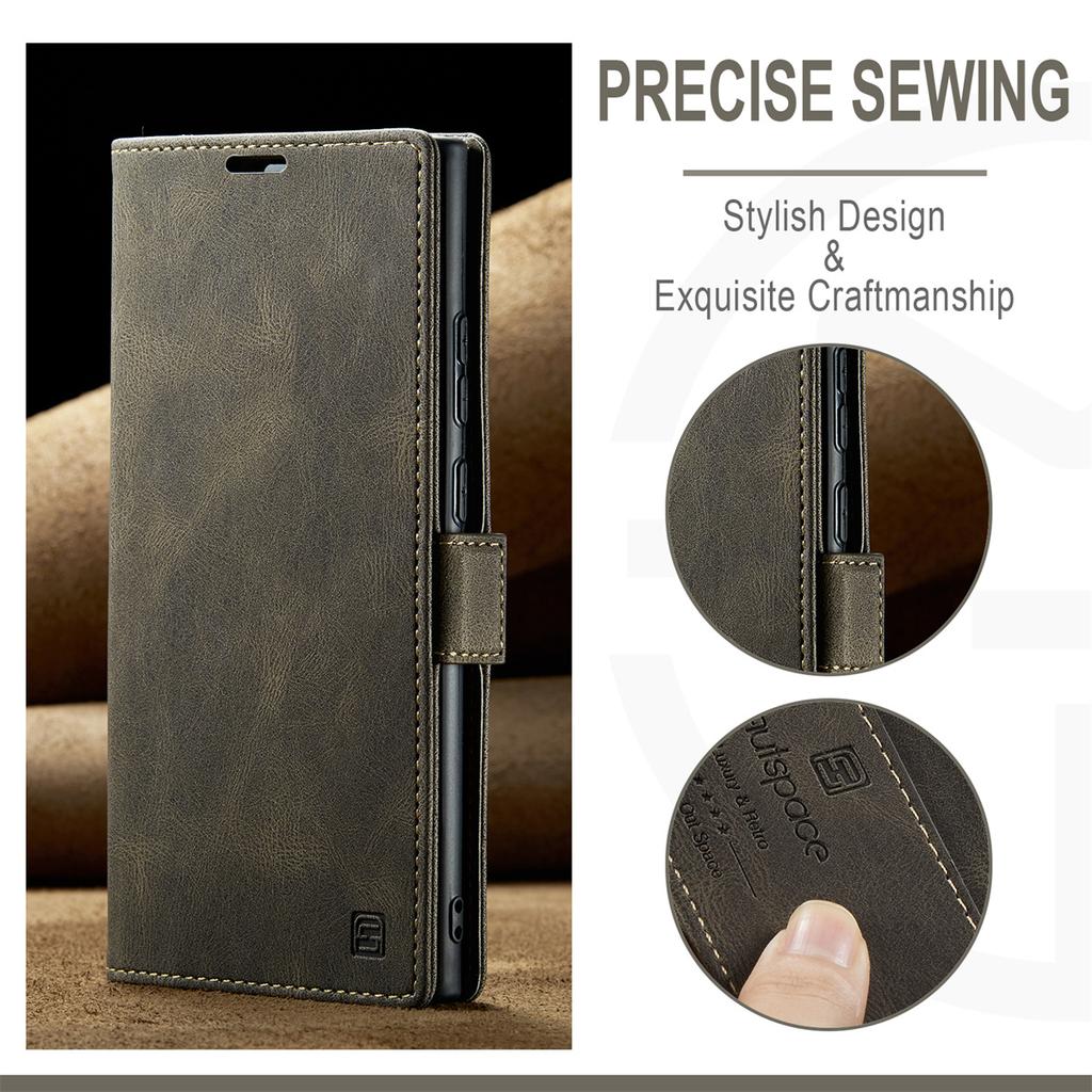 Premium Vintage Leather Wallet Case for Samsung Galaxy S24 Ultra - Flip Cover with Card Slots, Shockproof Retro Style (4 Colors)