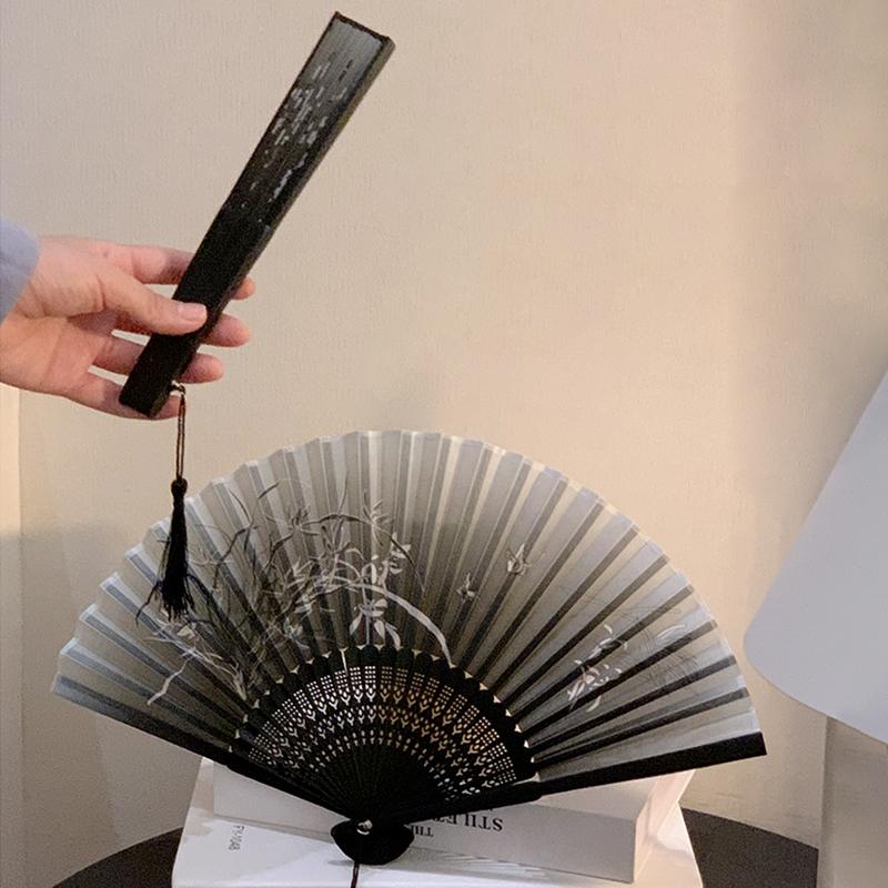 Chinese Style Black Folding Hand Fan Retro Japanese Bamboo Fans Art Craft Gifts Traditional Dancing Performance Props Home Decor