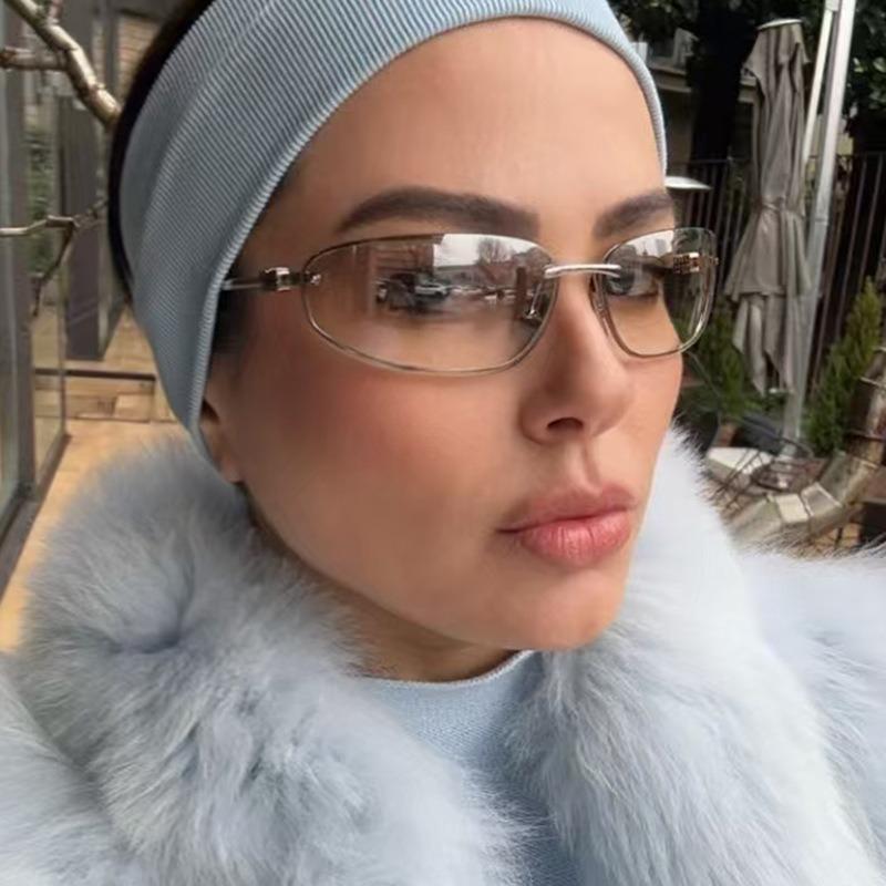 Fashion Women's Sunglasses Y2K Style High-end Metal Frameless Oval Outdoor UV Resistant Shades