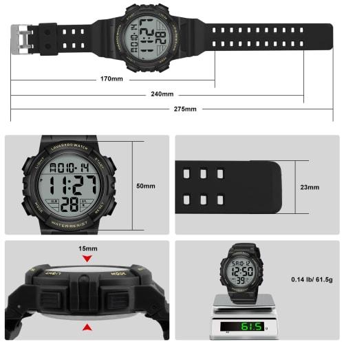 ShunkanSai Men's Digital Watch, 50m Water Resistant, Multi-Function, Waterproof, Sports Watch, Stylish, Outdoor, Date, Day of the Week, Alarm, LED Dis