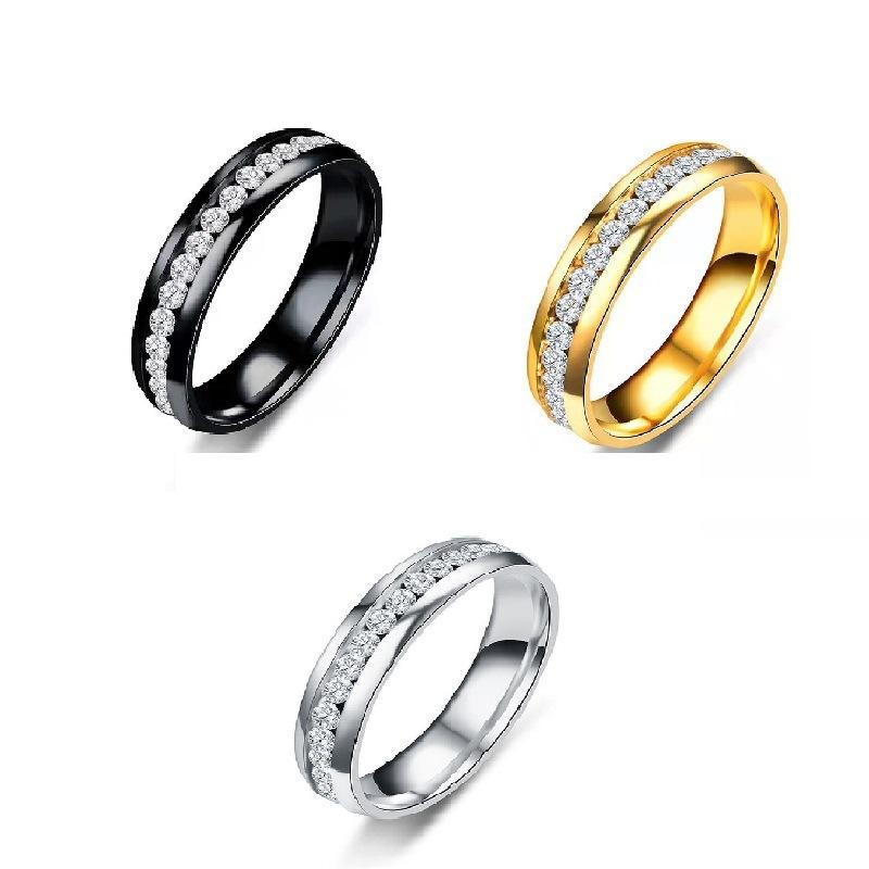 1Pcs Stainless steel Zircon ring men's and women's Zircon-studded finger ring jewelry.