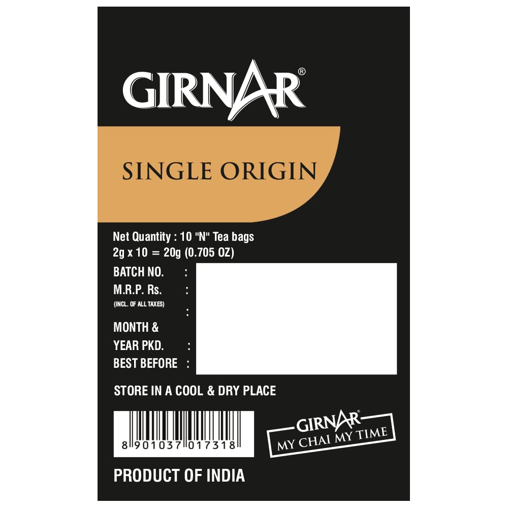 Girnar Assam Tea Single Origin Black Tea Bags With Rich Aroma Natural Taste Individually Foil Wrapped 10 Count