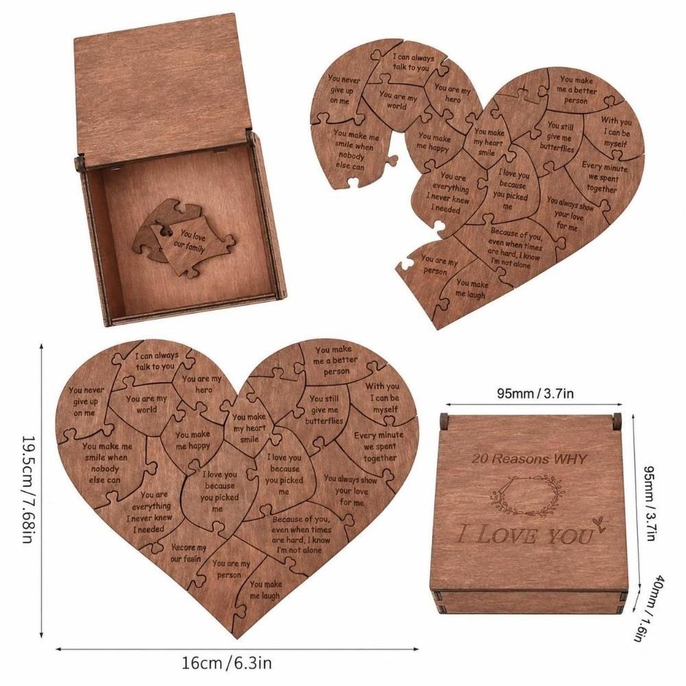 Heart Shape Reasons Puzzle Box Wooden Material Heart Puzzle Box Valentines Day Gifts