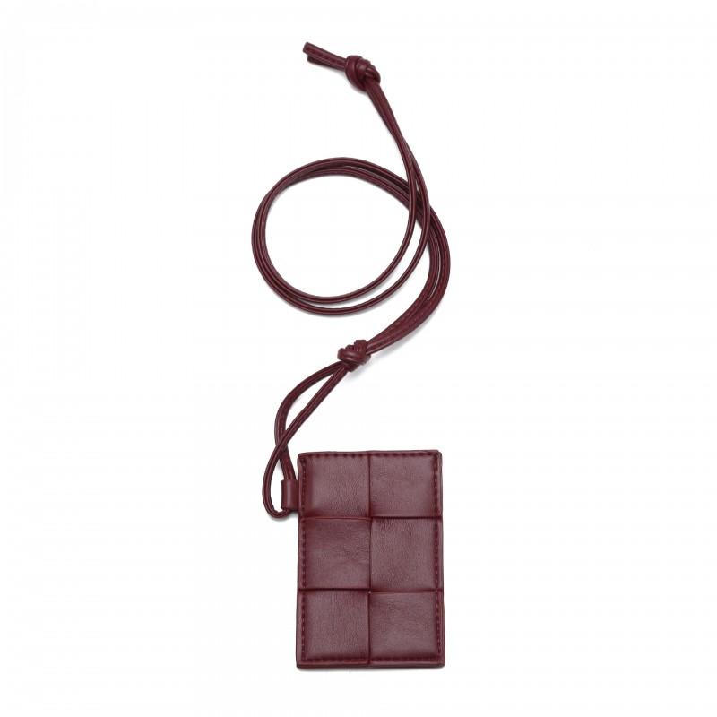 Ultraflaches Kartenetui Damen Minimalistisches Gewebtes Kreditkartenetui Tragbarer Ausweis-Business-Organizer 7x1x10.5 cm wein rot