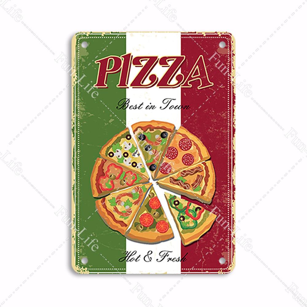 Pizza Dessert Metal Poster Food Tin Sign Plaque Metal Restaurant Vintage Wall Decor for Bar Club Metal Signs 20x30cm