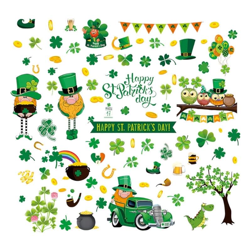 PVC-dekal Klistermärken St Patrick's Day Dekorationer Klistermärken med Klöver Småfolk Design för Fönster Spegel Glasdörr Dekorer