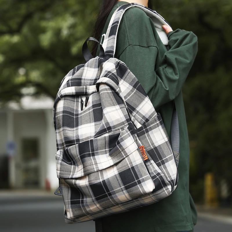 Studentský kostkovaný školní batoh Dámský velkokapacitní batoh Cestovní batoh