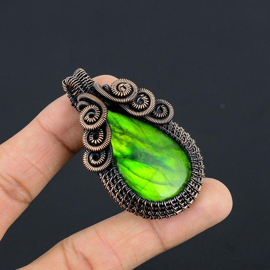 Green Flash Labradorite Pendant Gemstone Jewelry, 999 Copper Wire Wrapped Pendant, Handmade Jewelry Birthstone Pendant, Gift For Him