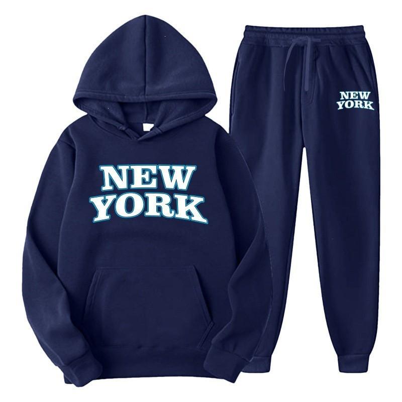 Mens Hooded Tracksuit Set Long Sleeve Sweatshirt Fleece Lined Casual Sportswear