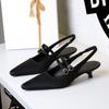Korean Style Pointed One-Length Strap Back Empty Shoes Comfortable Low Heel Single Shoes Shallow Mouth Wine Glass Heel Silk