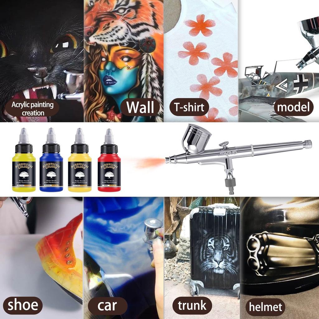 SAGUD Airbrush Kit (Compressor Included, 3 Airbrushes: 0.2mm, 0.3mm, 0.8mm) and Airbrush Accessory Cleaning Kit