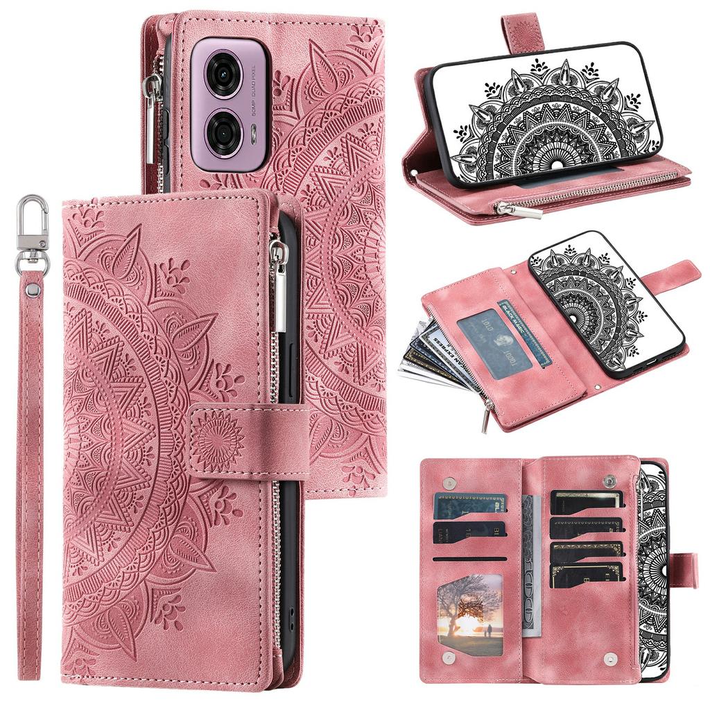 Style 006 For Motorola Edge 50 Fusion 5G Case Mandala Flower PU Leather Zipper Wallet Phone Cover