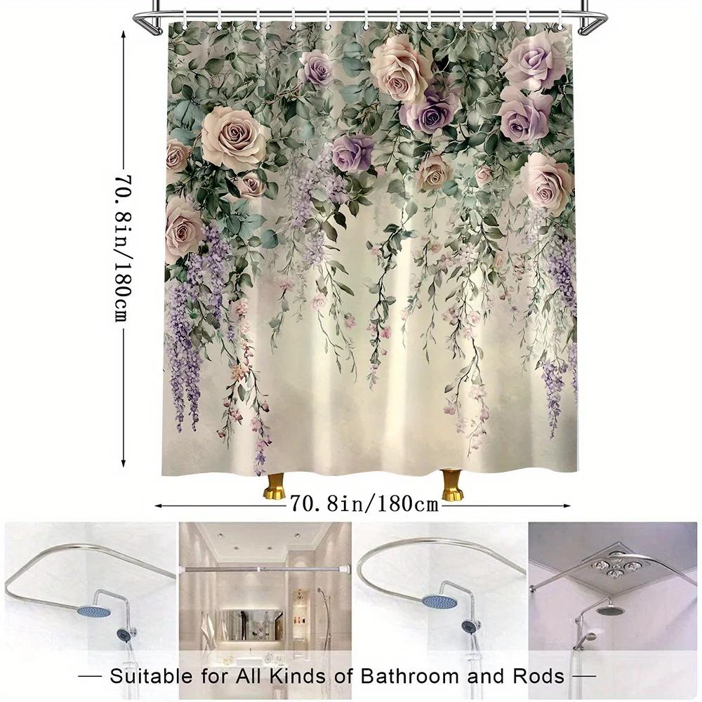 1pc Elegant Floral Design Shower Curtain for Bathroom Decoration with Soft Polyeer Fabric, Comfortable and Beautiful Look