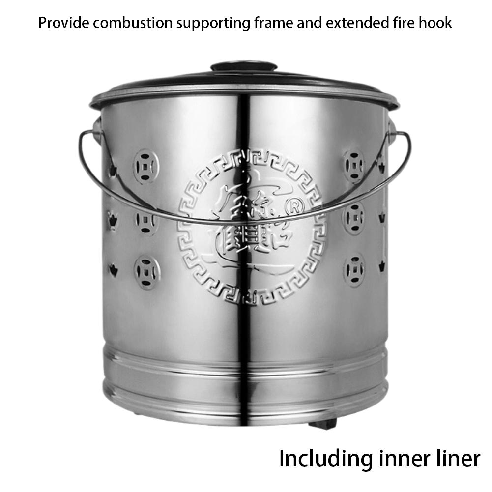 For Debris Wood Trash Leaves Burn Barrel Stainless Steel Paper Burn Bucket Carry Handle Attached  Traditional Auspicious Barrel