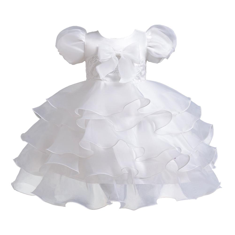 

Платье-торт для девочек с бантом и рукавами-фонариками Платье принцессы для показа на Хэллоуин Платья для девочек-цветочниц Платья для банкета 110cm белый