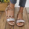 2024 summer new foreign trade large size European and American rhinestone slope heel fish mouth one-word buckle beach women's sandals 43