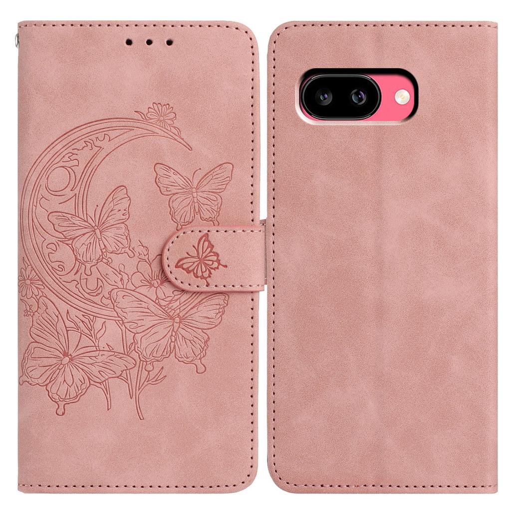 For Google Pixel 9a Case Butterfly Flower Imprinted PU Leather Wallet Stand Phone Cover