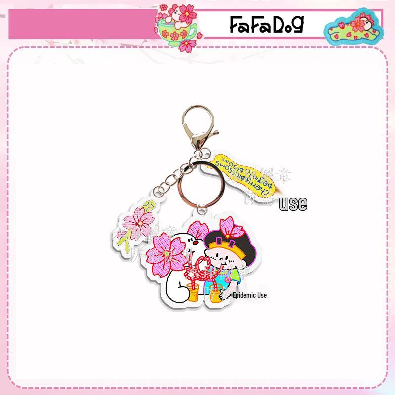 FaFaDog Cherry Blossom Puppy Acrylic Keychain - Cute Dog Backpack Charm