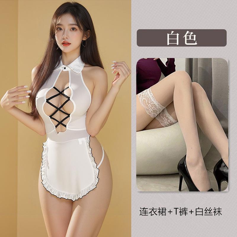 Large size sexy lingerie sweet beautiful woman servant outfit back hollow pure desire free uniform bed temptation suit