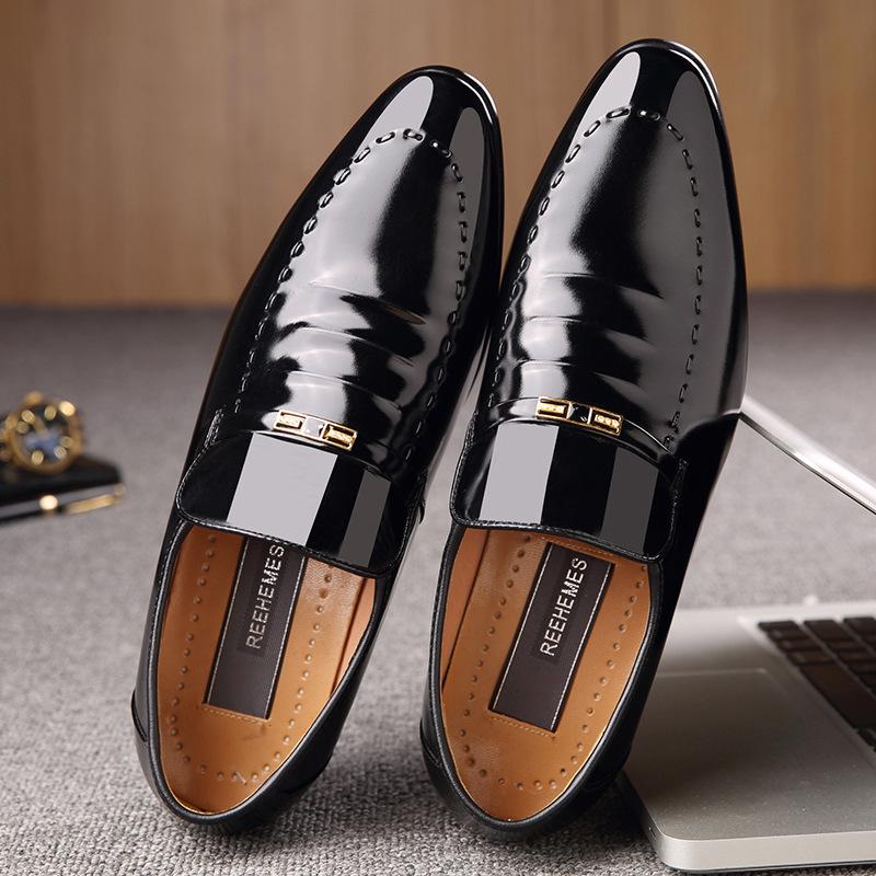 REEHEMES Low-top Men's Shoes Spring Men's Business Dress Leather Shoes Men's Pointed British Cowhide Shoes Wedding Shoes