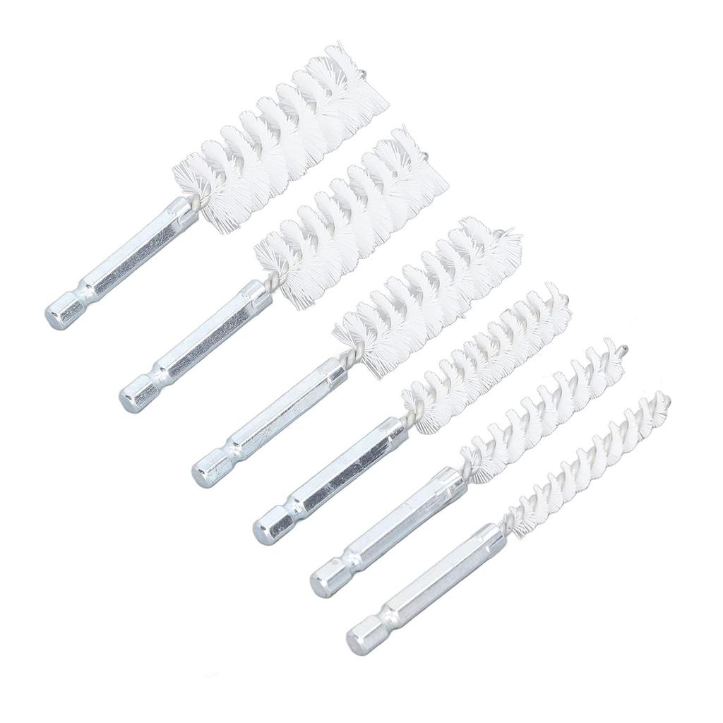 Bore Cleaning Brush Set, 6 Pieces with 1/4in Hex Shank, Wire Brush for Drill or Impact Driver (Nylon, White)