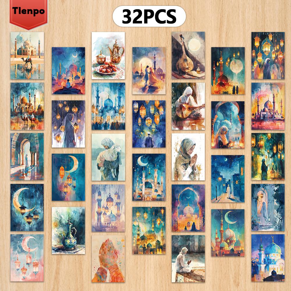 

32pcs, Eid postcard, watercolour style, indoor bedroom decoration, wall sticker, message card, mailing, congratulatory souvenir