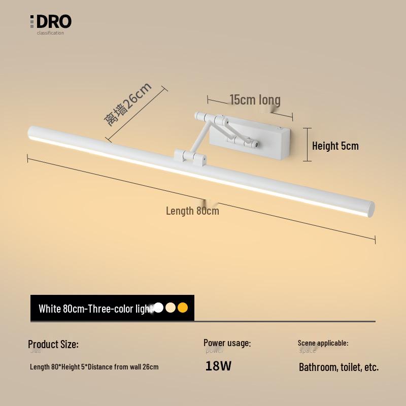 Nordic Minimalist LED Vanity Light: Punch-Free Bathroom Mirror Cabinet with Tricolor Makeup Lighting.