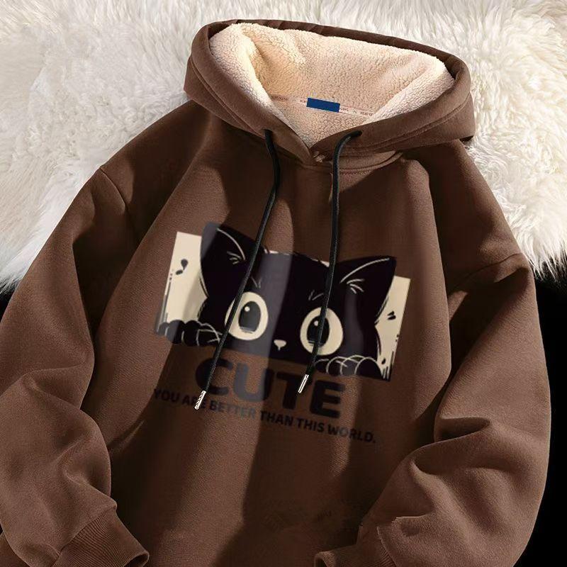 Autumn and Winter Lamb Fleece Sweater Men's Sweater Niche Design Sense Widened Loose Hooded Casual Sports Men's and Women's Jackets