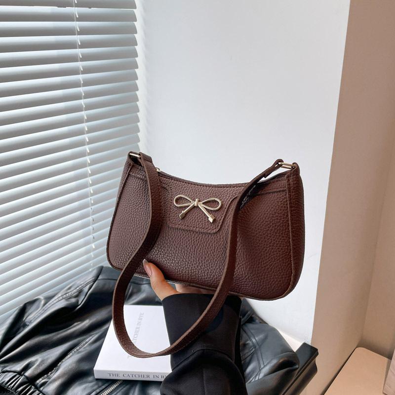 

Solid color new fashion bow trendy texture commuting shoulder underarm bag women