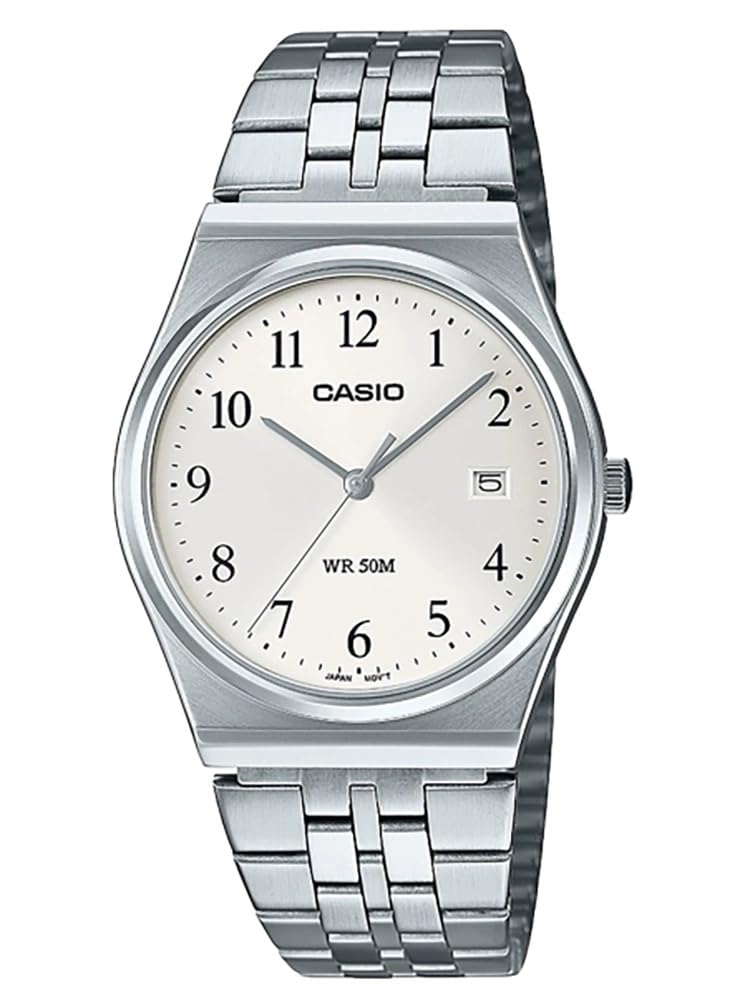 Casio Men s Watch MTP-B145D-7BVDF White Dial Silver and White Bracelet One Size