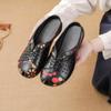 Johnature Ethnic Style Printed Genuine Leather Outdoor Slides Women Versatile Handmade Low Heeled Slippers