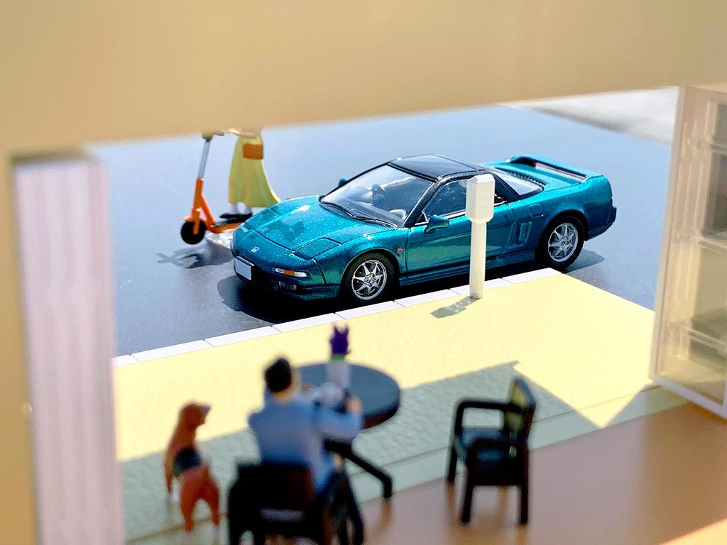 TOMYTEC Geocolle 64 Car Snap 21a Cafe Terrace ABS partially mini car set 1/64 # resin/PVC dolls/accessories (painted, assembled) + die-cast