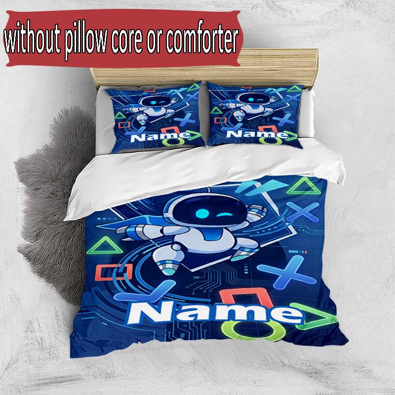 3pcs Duvet Cover Set (1*Duvet Cover + 2*Pillowcase, Without Core), Custom Name Cosmic Bot Crew Pattern Bedding Set, Home Bedroom Decor Gift