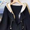 Women's Spring and Autumn Casual Fake Two-piece Hooded Woolen Coat