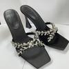 2025 Summer European and American Satin Thin Heel Cross Rhinestone Square Head Open-toed Sandals Women's High-heeled Slippers Fashionable and Sexy