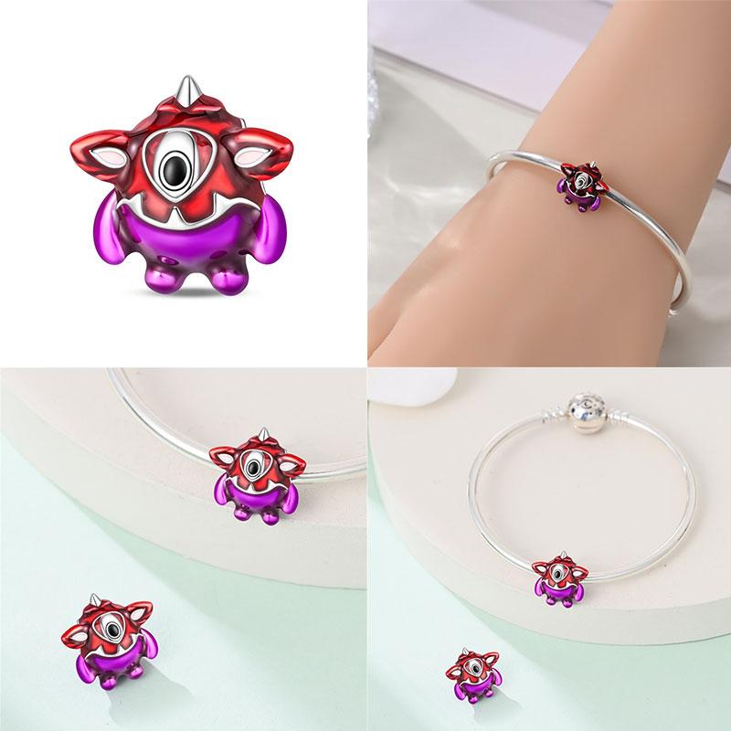 New 100% Copper One-Eyed Monster Puppy Charms Beads Fit Pandora Style Bracelet Diy Jewelry Making Women Gift