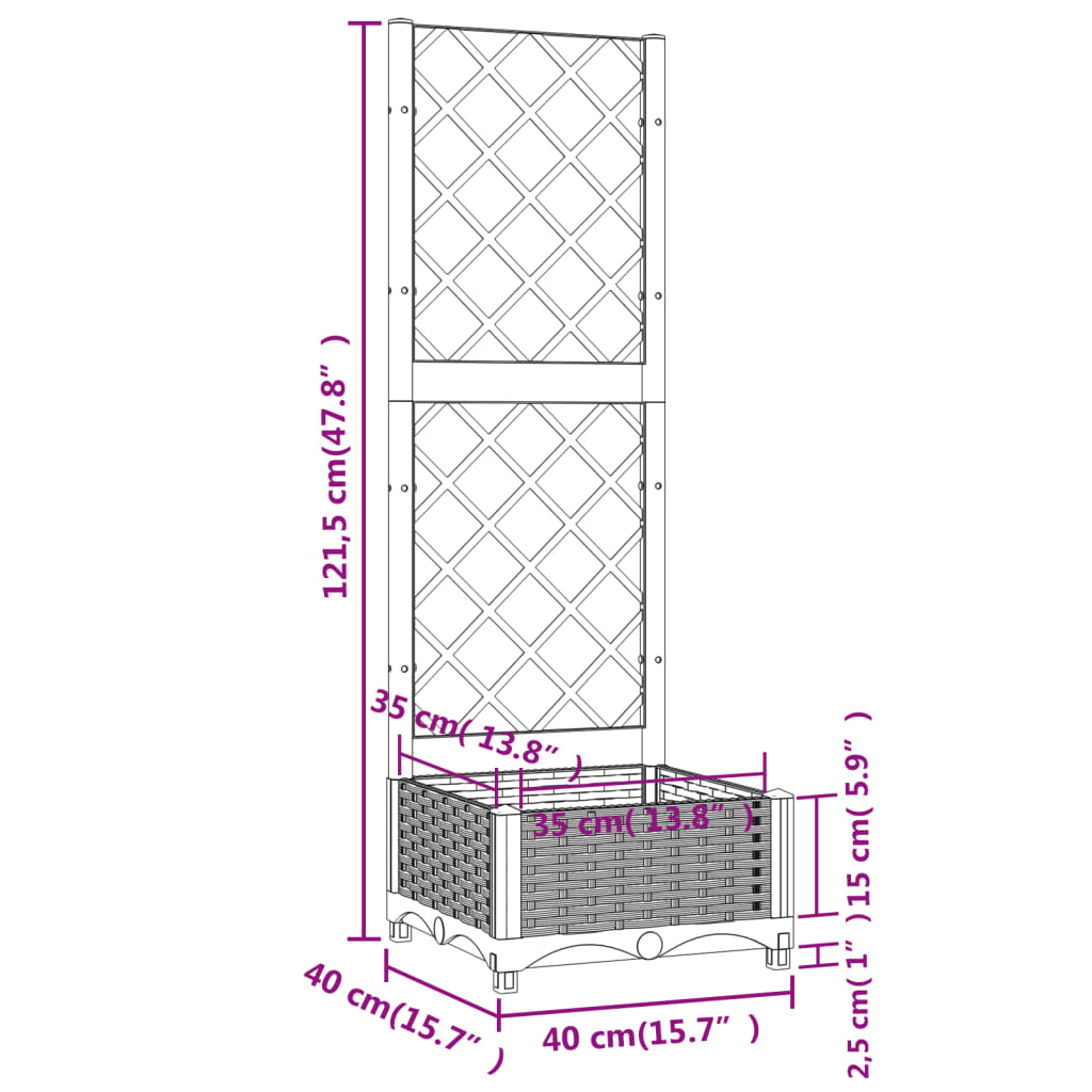 Vidaxl Gartentopf mit Gitter, Braun, 40X40X121,5 Cm, PP