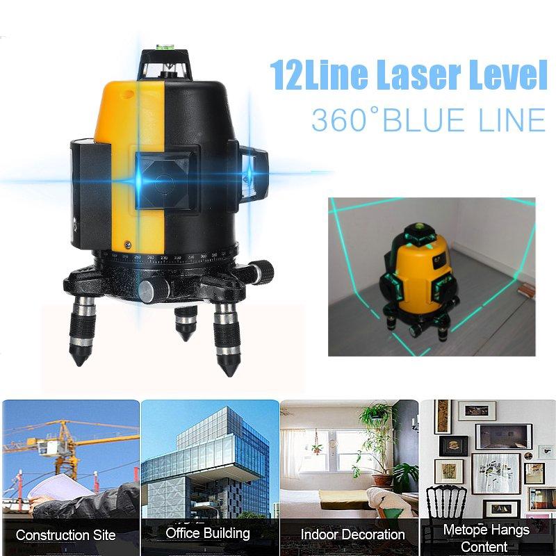 6800mAh 360° 12 Line Laser Level Vertical 3D Blue Horizontal Rotary Cross Self Leveling New