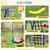 6 in 1 Metal Kids Swing Set with 3 Swings, Climbing Ladder & Net, Basketball Hoop, for Ages 3-8