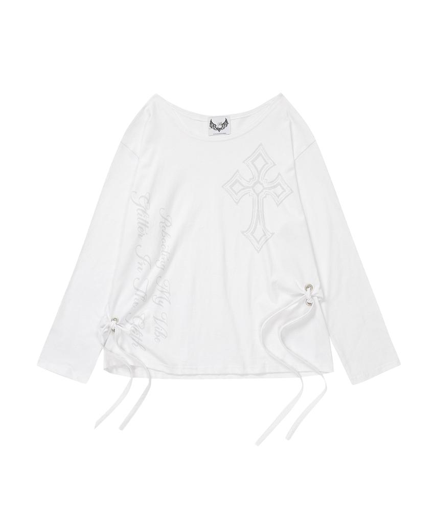Gillaakaibeu One Shoulder Graphic Long Sleeve_White