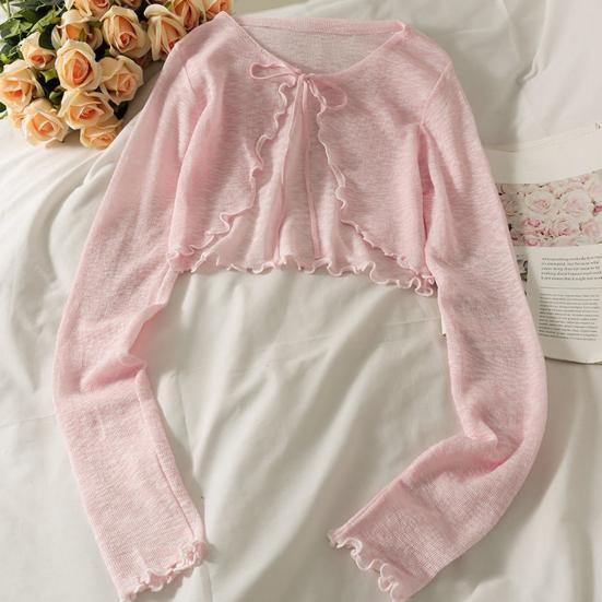 Sun Knit Cardigan for Women Tie Front Long Sleeve Sheer Mesh Beach