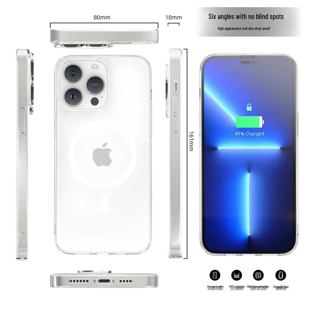 Compatible with Apple iPhone 16 Pro Max: Transparent Magnetic Frosted Protective Case