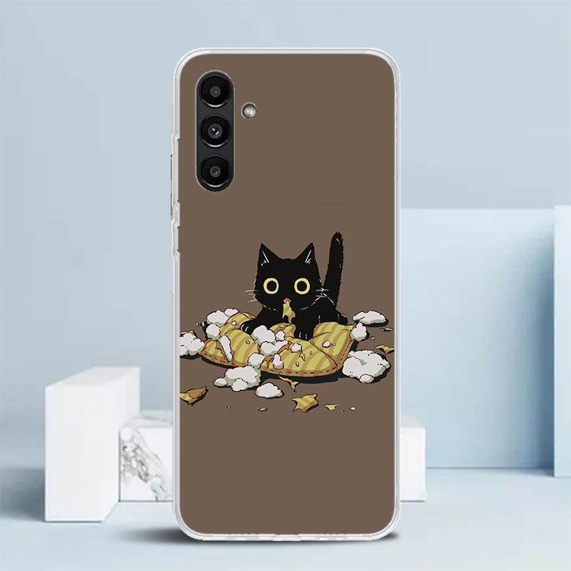 Cartoon Cute Black Cat Phone Case For Samsung Galaxy A17 A37 A57 A16 A15 A14 A13 A56 A55 A54 A53 A36 A35 A34 A33 A26 A25 A24 A23