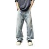 Ink splashing ripped straight loose wide-leg jeans men's spring and autumn trendy brand ruffian handsome American high street retro men's trousers