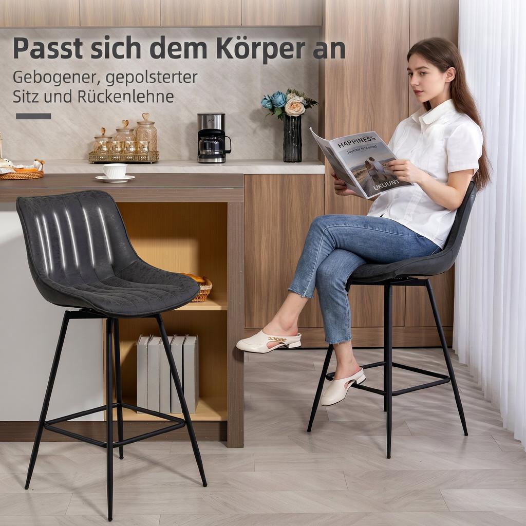 Bar Stools Set of 2, 68 cm Swivel Counter Stools with Backrest for Kitchen Island, Dining Room, Black