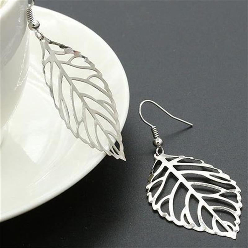 Noble Vintage Minimalist Leaf Design Bohemian Dangle Drop Charm Hollow- Out Earring Jewelry for Woman
