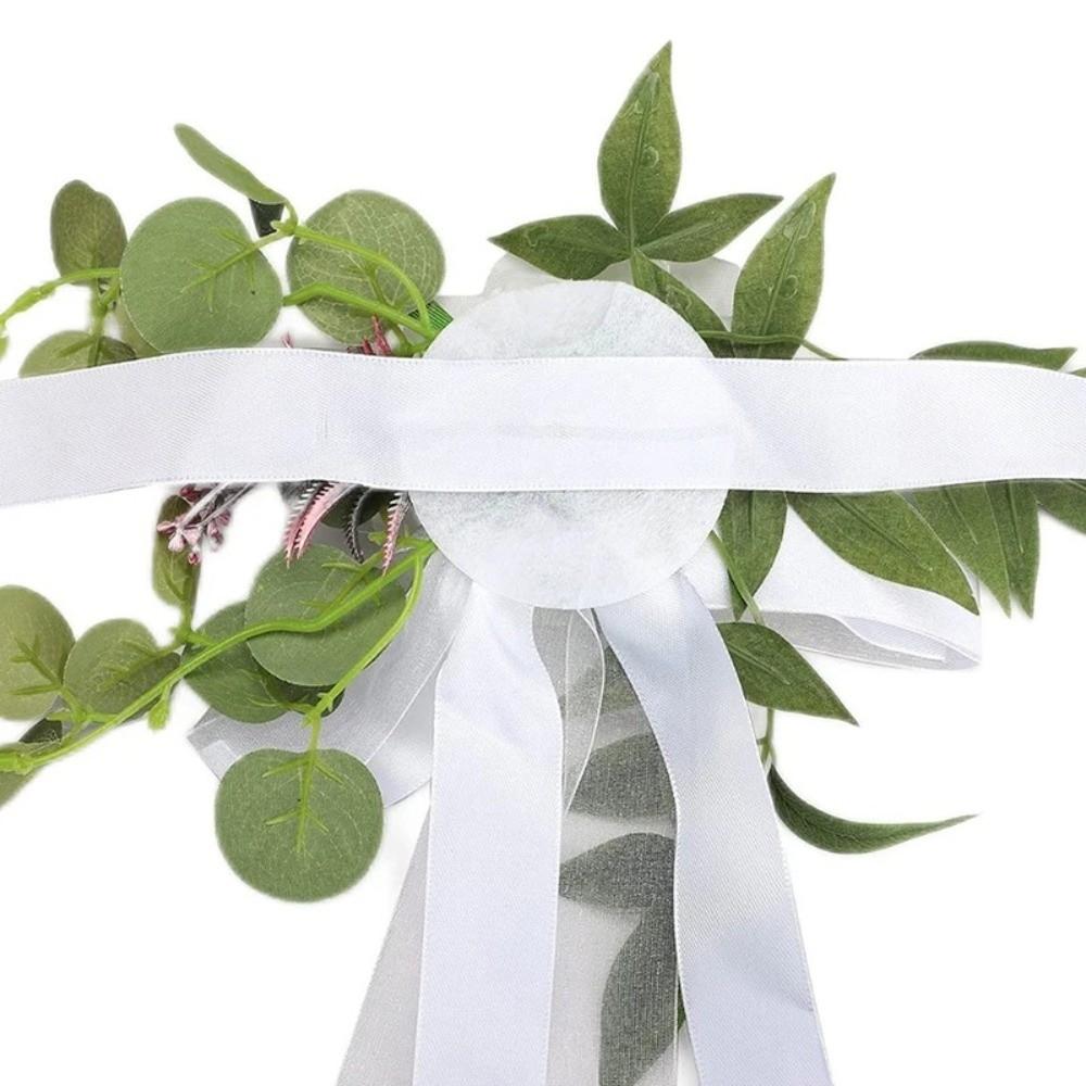 Chiffon Ribbon Artificial Flower Chair Decorations Pew Flowers Wedding Ceremony
