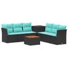 Sofa Set 8 Pieces Black and Blue Poly Rattan and Steel