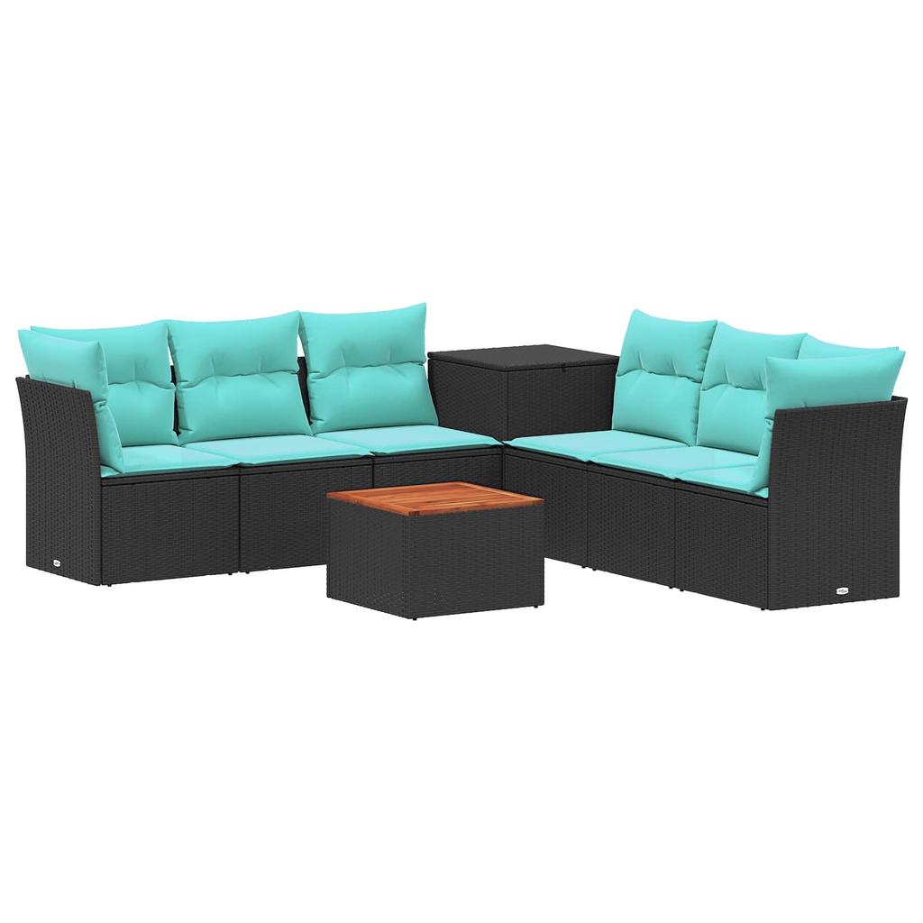 Sofa Set 8 Pieces Black and Blue Poly Rattan and Steel
